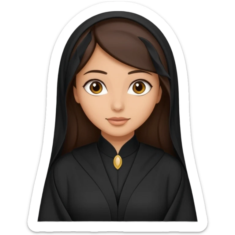 create an emoji of a girl wearing a shayla (شيله) and abaya, brunette girl (her hair shows ofc it is not a hijab) like more of a khaleeji shayla sticker