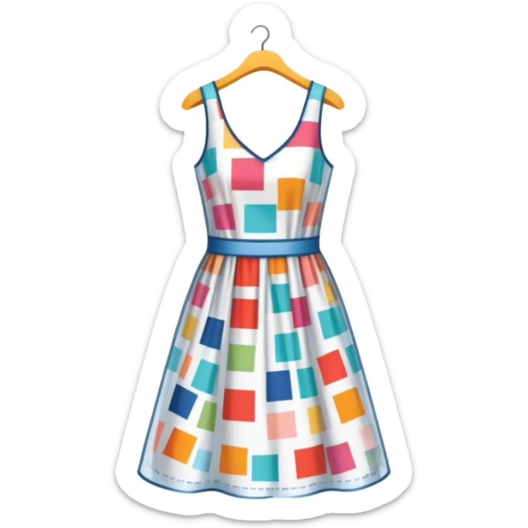 Icon for Fashion Design: a colorful and stylish dress pattern with measurements, a ruler, and a pencil. The icon should represent the creative process of clothing design and pattern drafting. Transparent background. sticker