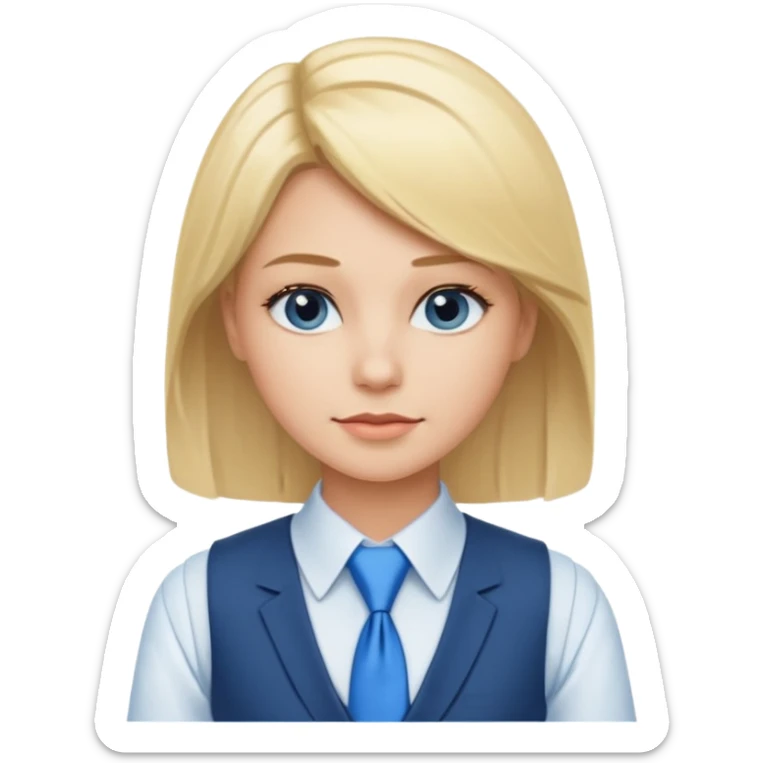 une femme blonde jolie avec une chemise blanche et une veste et cravate bleu sticker