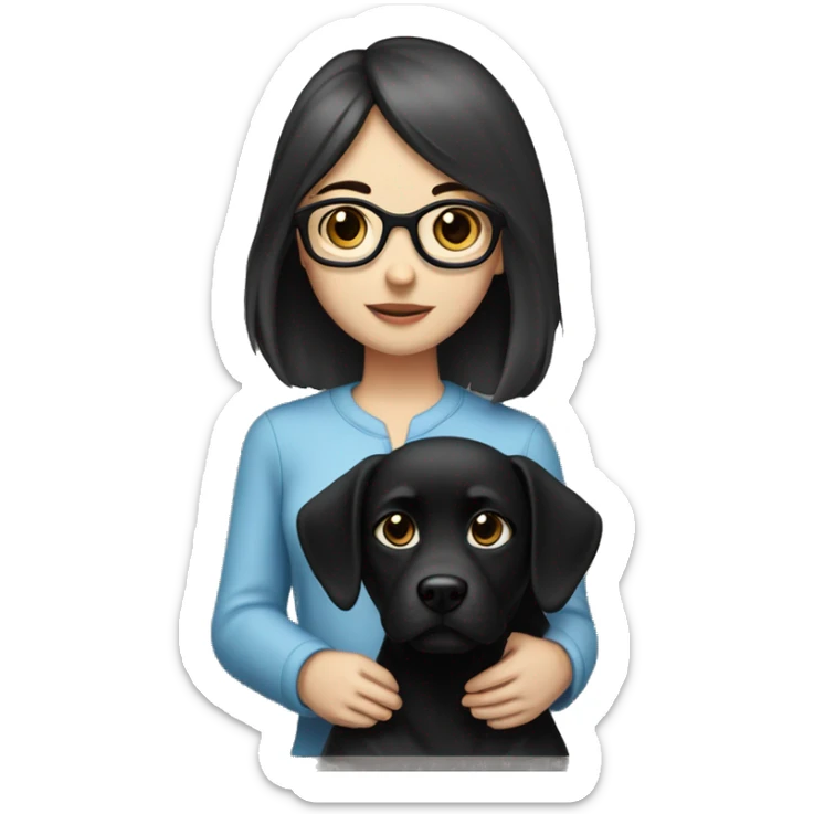 bob haired Brunette with glasses and blue eyes Girl with black shitshu dog. Girl has blue eyes sticker