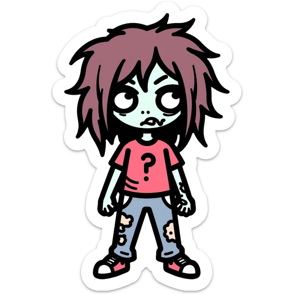 zombie girl with messy hair, pale skin, and torn clothes sticker