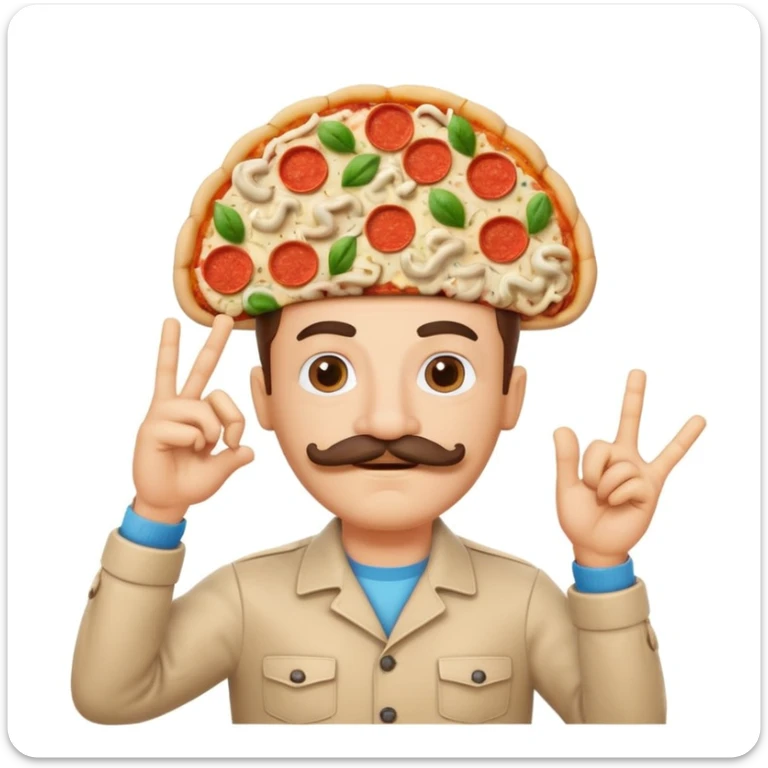 fun brain with a mustache gesturing the Italian hand sign with a backdrop of pizza and pasta sticker