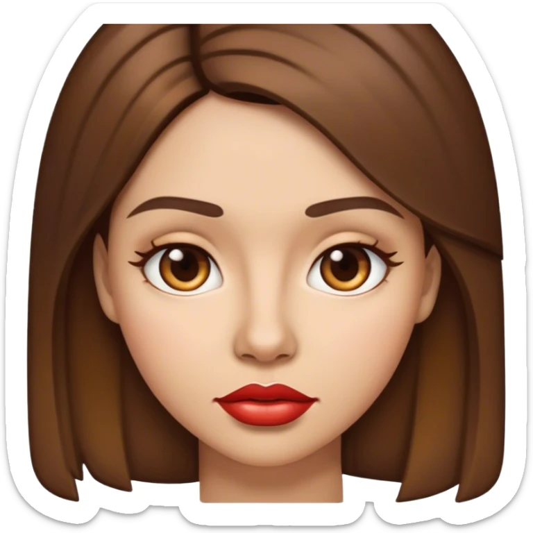 IOS emoji woman, light skin, medium-length brown hair, brown eyes, big lips, in IOS emoji woman, light skin, medium-length brown hair, brown eyes, big lips, in IOS emoji style sticker