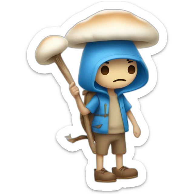  Cute Blue Finn the human NO ears wearing a mushroom cap carrying a stick in one arm standing on two legs sticker