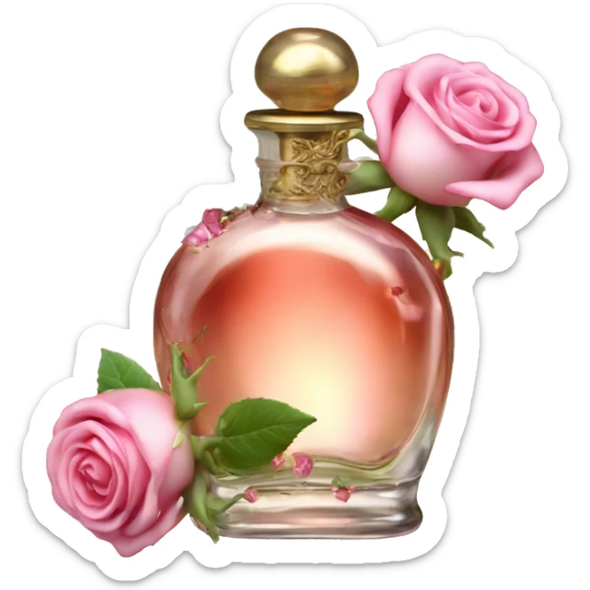 Rose magic fairy sparkling old Antique oil perfume bottle with herbal and rose flowers sticker