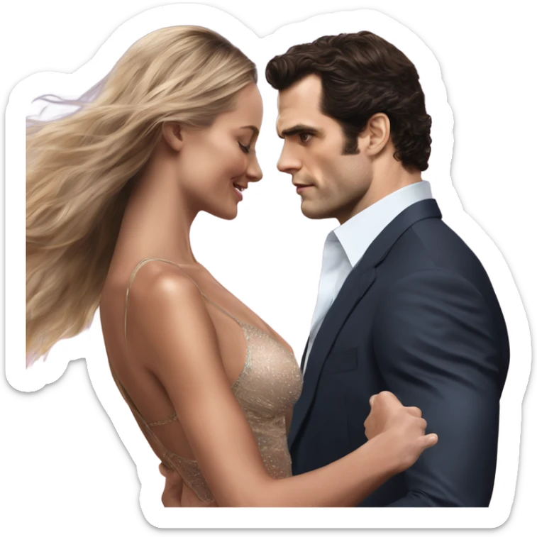 realistic photo of Henry Cavill close dancing with a beautiful  victoria secret model  sticker