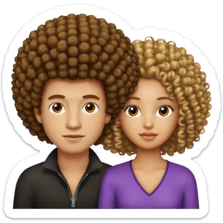 a man with very light brown skin and an Afro and a girl with tan skin and long curly  sticker