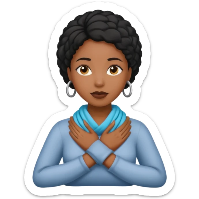 Make a emoji with a women putting her hands around her neck crisscrossed and make her black  sticker