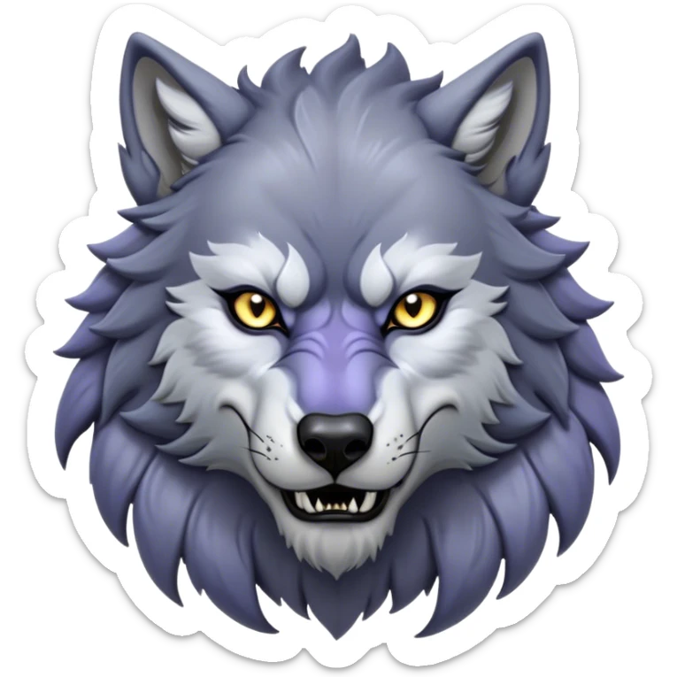 Cinematic Noble Werewolf Portrait Emoji, Formidable and majestic, with a powerful lupine silhouette in moonlit grays and silvers, featuring piercing, wise eyes and a dignified snarl that hints at untamed strength, simplified yet intricately detailed, glowing with a soft, lunar outline that encapsulates the noble duality of feral instinct and loyal guardianship! sticker