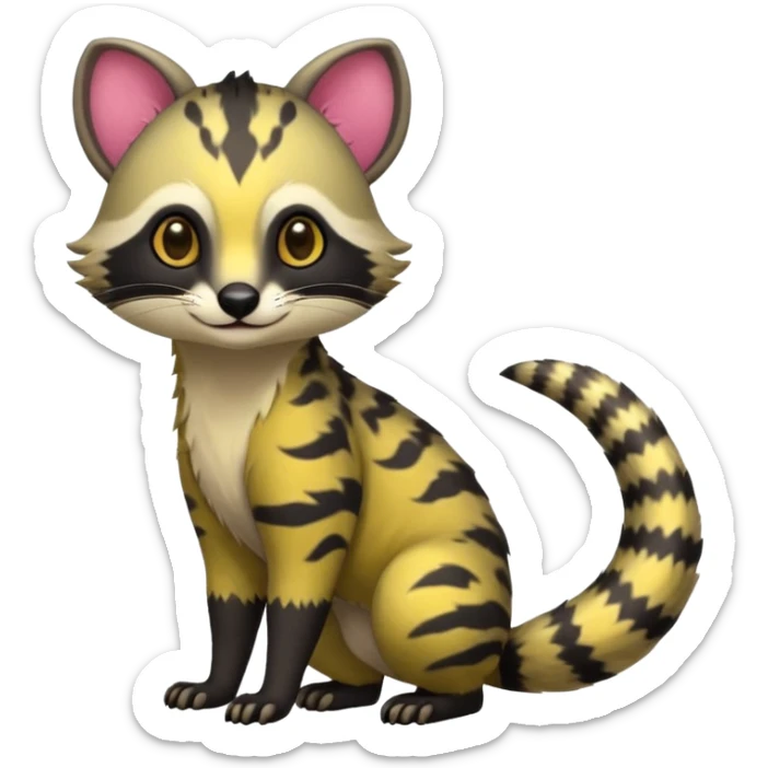 colorful light cute lush warm-colored Fakémon-Fionbri-Vernid-Civet-creature with markings (full body) sticker