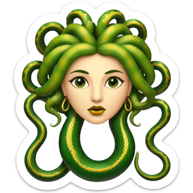 The Sicilian Medusa in gold and green and make the snake hair have snake faces  sticker