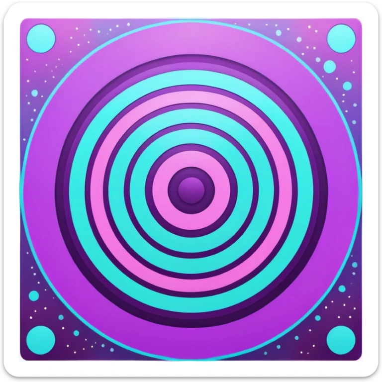 Flat bullseye target emoji, 2D icon, concentric rings, neon purple and cyan holographic glow, dark background, digital tech style, abstract sparkles, no depth, no face sticker