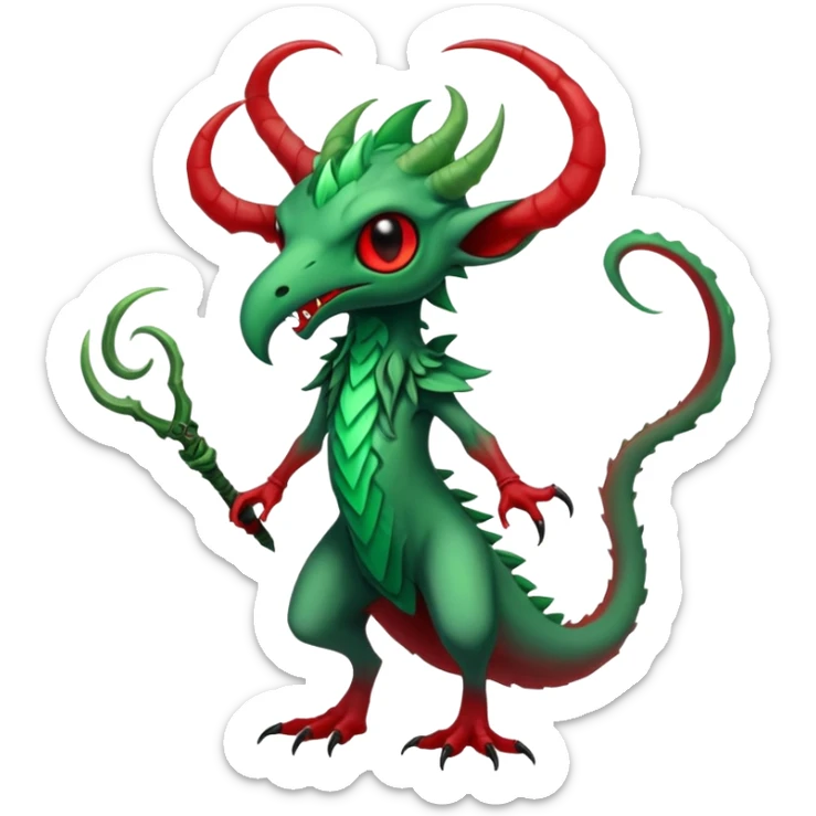 Cool Edgy Green Red ethereal eldritch badass Fionbri-Vernid-Trico-animal-creature full body sticker
