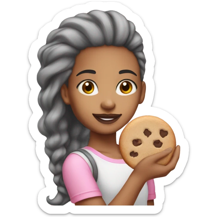 Light Pastel color hair lightskin girl with a pink out holding a cookie sticker