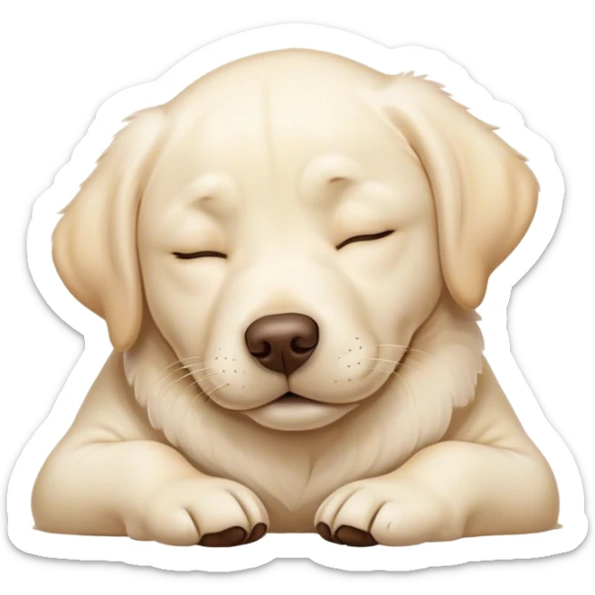 Meme-Worthy Cute Sleeping Cream Labrador Portrait Emoji, Head resting peacefully with a contented smile, showcasing a delightfully sturdy build and a luxuriously soft cream Fur, eyes shut in a serene nap, Simplified yet hilariously adorable features, highly detailed, glowing with a soft, drowsy light, high shine, relaxed and utterly lovable, stylized with an air of playful laziness, bright and heartwarming, soft glowing outline, capturing the essence of a comically sleepy companion, so meme-worthy it feels like it could instantly become the next viral sensation of adorable slumber! sticker