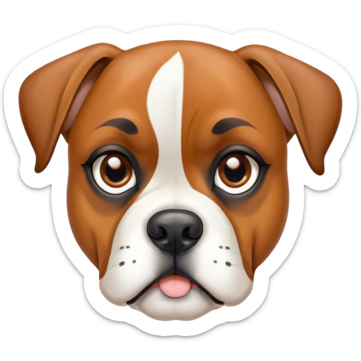 Cinematic Noble Fawn Boxer Dog Portrait Emoji, Poised and regal, with a strong, muscular build and a sleek, well-groomed fawn coat accented by a white muzzle and chest, deep-set soulful brown eyes, Simplified yet sharp and sophisticated features, highly detailed, glowing with a soft, dignified glow, high shine, intelligent and loyal, stylized with an air of strength, focused and attentive, soft glowing outline, capturing the essence of a watchful and confident guardian, so majestic it feels as though it could step out of the screen with effortless authority! sticker