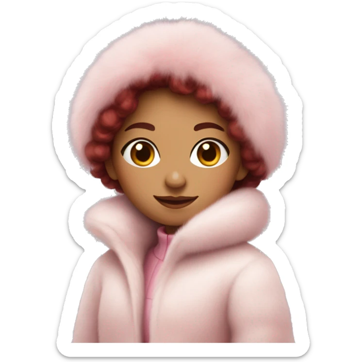 Burgundy haired girl wearing Pale pink full length fur coat sticker