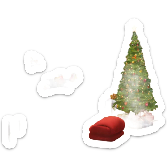 The inside of a house decorated for Christmas with a fireplace and stockings with children sleeping in bed sticker