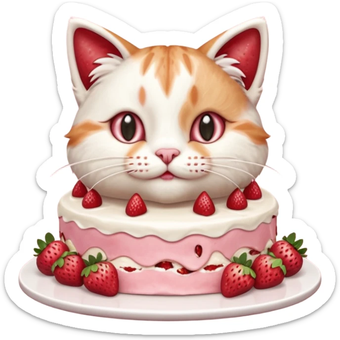 Close-up cinematic shot of a cat tasting strawberry cake, creamy frosting on its paws, dramatic soft lighting, warm tones, ultra detailed fur, shallow depth of field, professional photography style
, sticker