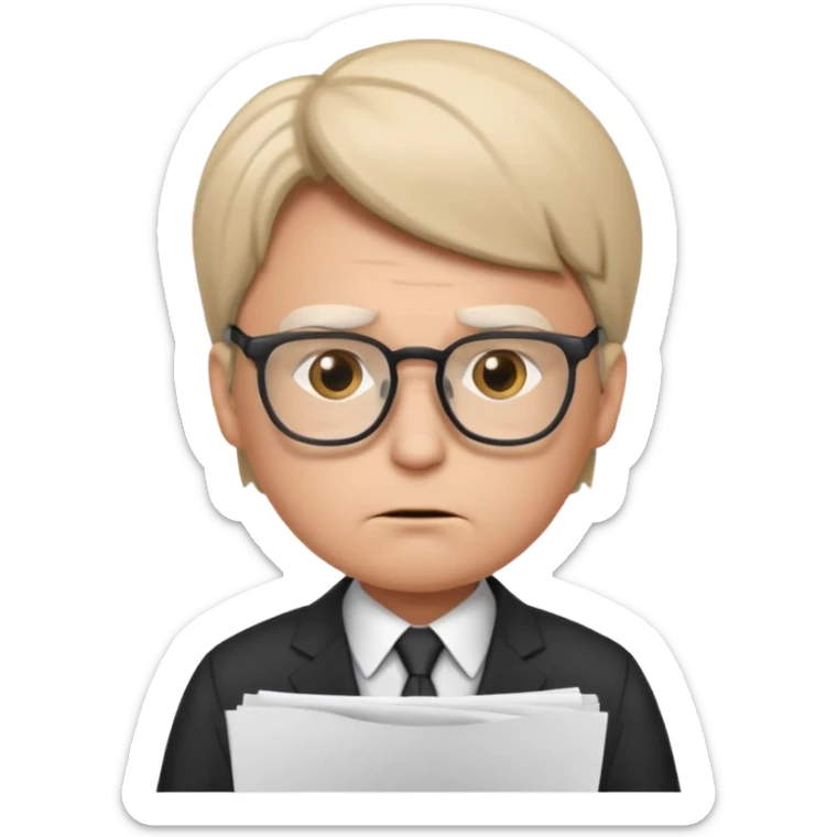 Frowns with Glasses, Office Boss: Business outfit, holding papers, frowning behind glasses, serious look
 sticker