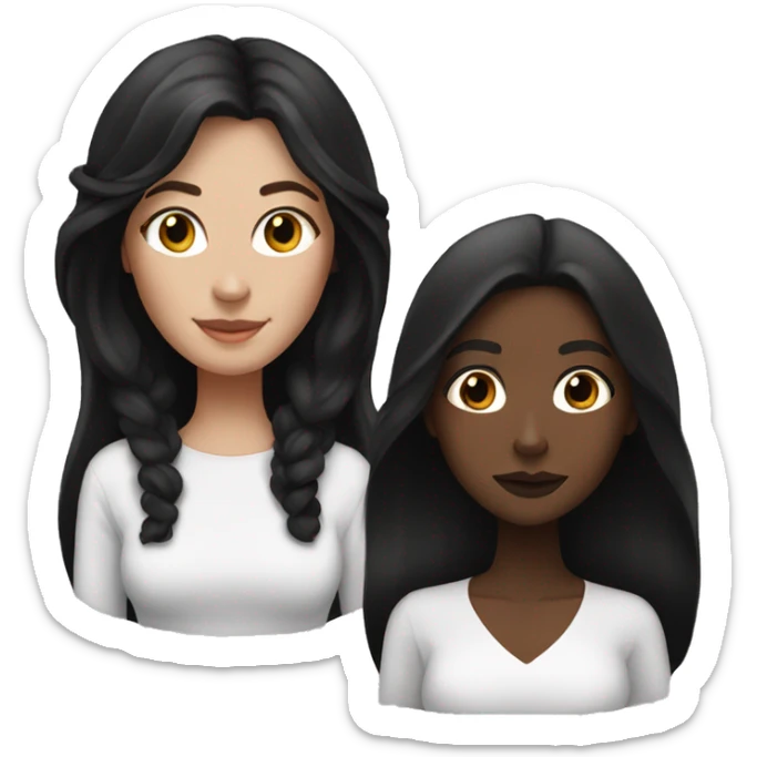 White woman with long brown hair and black woman with long black hair best friends sticker