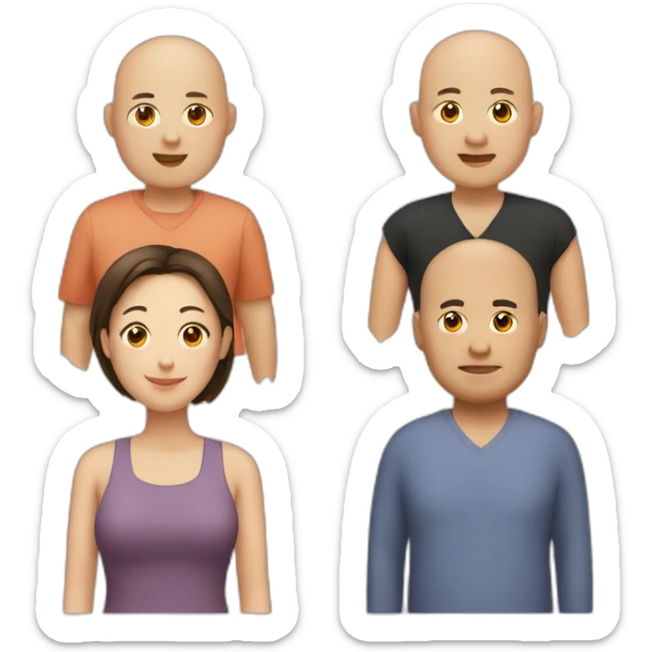 4 friends. Chinese lady, bald man, fat man, brown hair lady sticker