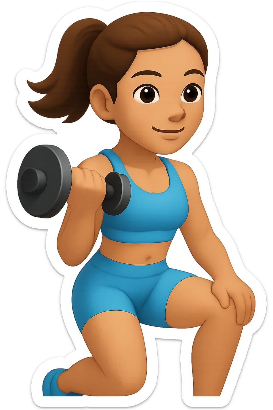 Create an emoji style illustration of a girl doing musculation wearing a cute baby blue workout set, inspired by the reference image. sticker
