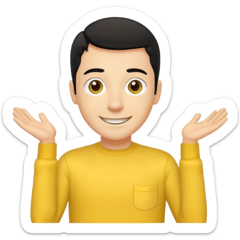 Greg Wiggle of The Wiggles with light skin, black hair, hazel eyes, yellow skivvy shirt sticker