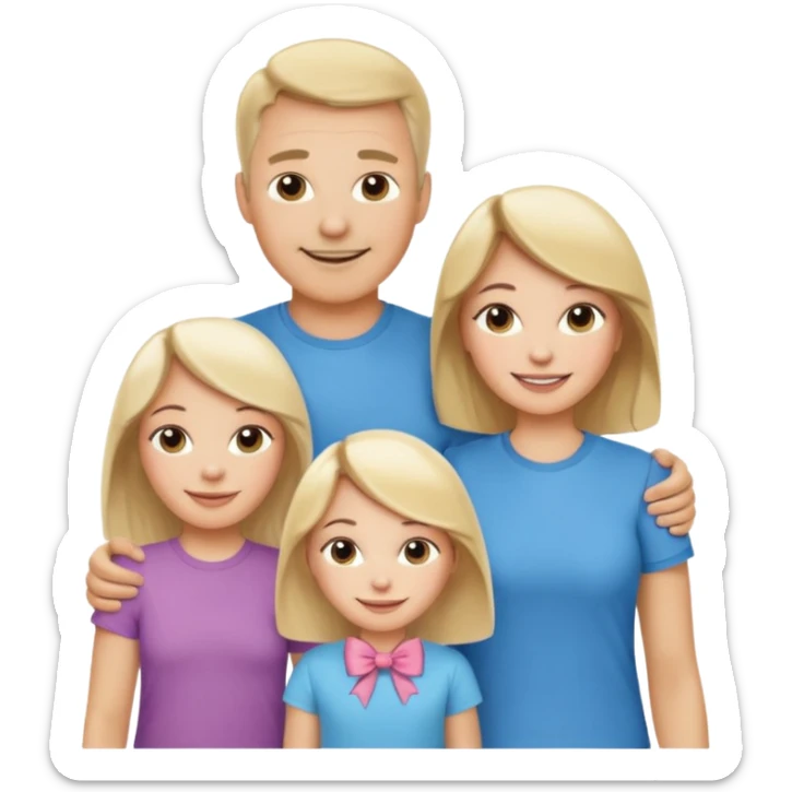 happy white family with one dad, one mom, one blonde girl, and one brunette girl sticker