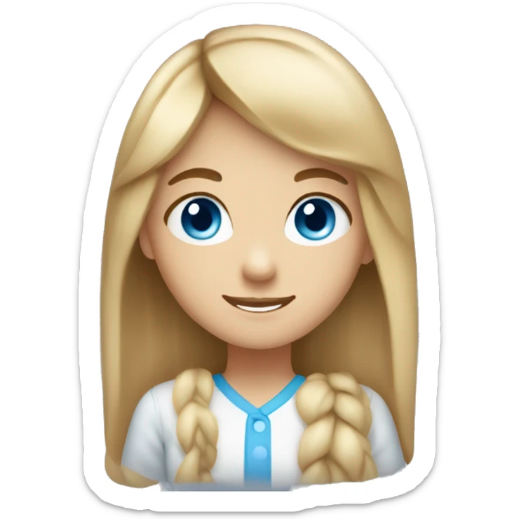 Girl with blue eyes and long brown hair with blonde bangs and cute smile sticker