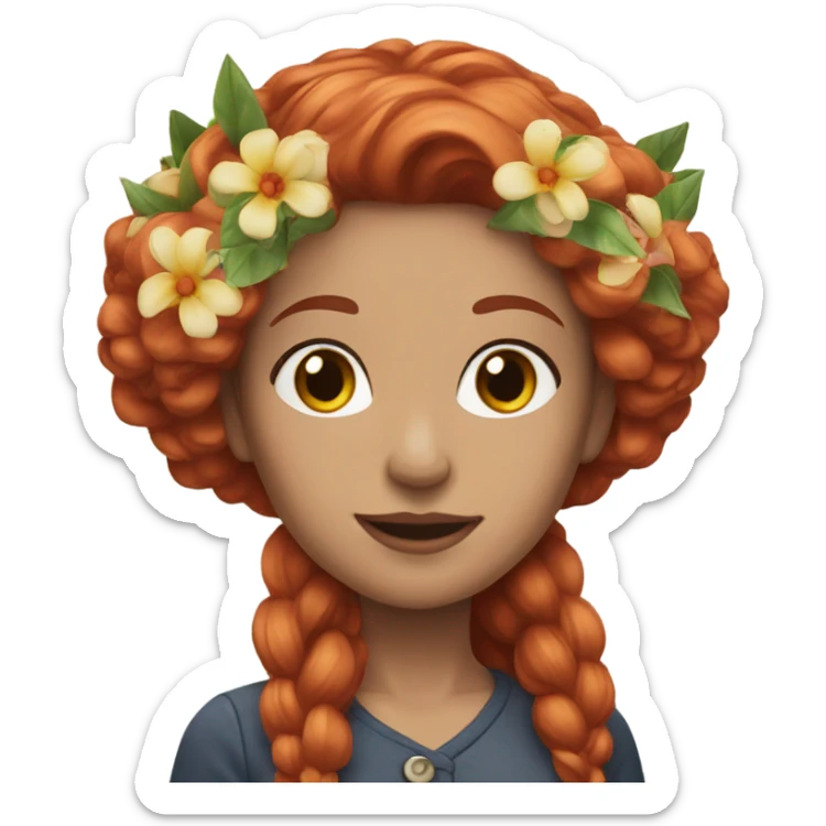 Realistic Long Red haired white woman with flowers in her hair  sticker