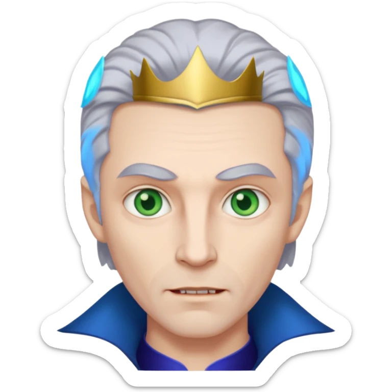 A vampire man with gray hair and blue eyes and a princess with light brown hair and green eyes sticker