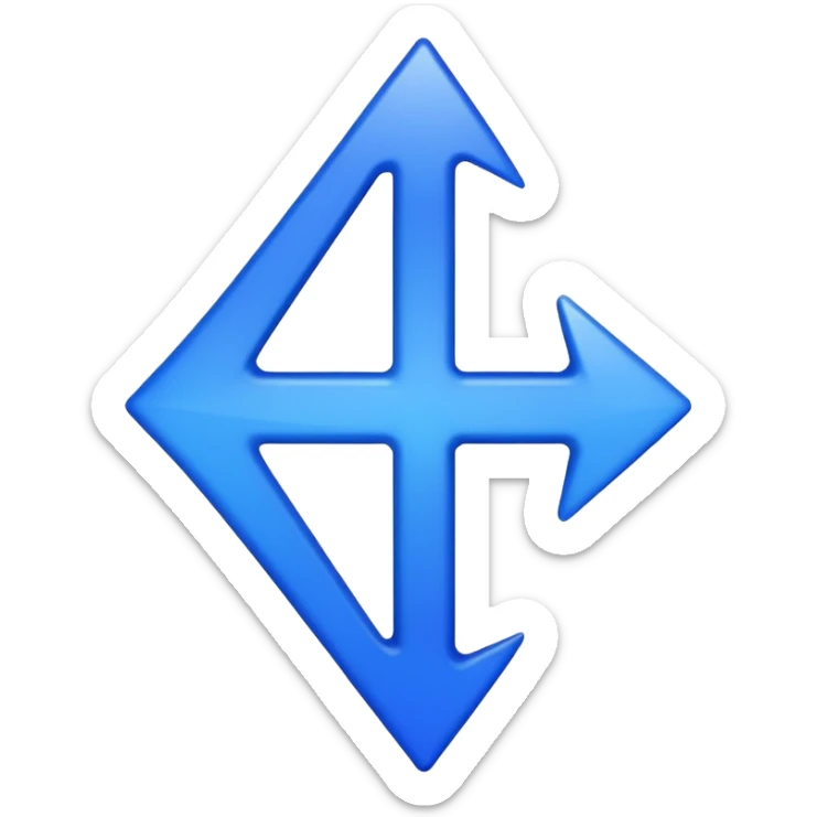 A sleek and elegant upwards arrow icon in a single, vibrant shade of cobalt blue (#0047AB). The style is minimalist 3D with soft gradient shading. The arrow is symmetrical, has a sharp but refined point, and its body is fluid and modern. The background is transparent. sticker