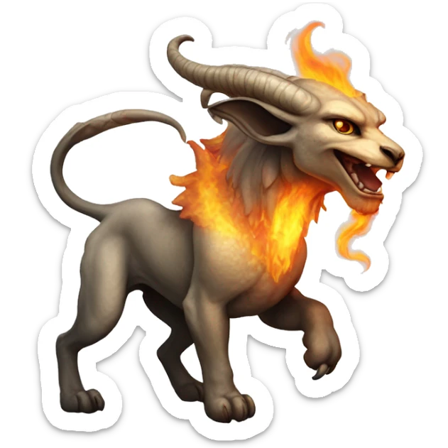 chimaera: A magical creature with the heads of a lion, goat, and dragon. It has a fierce appearance and breathes fire from its dragon head. sticker