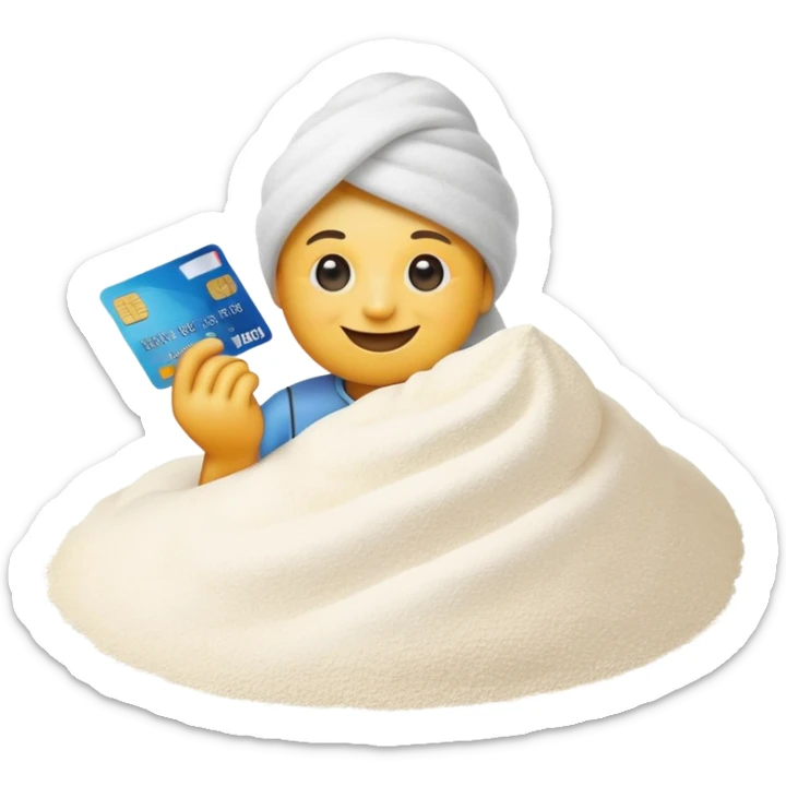 happy emoji with credit card in hand and a pile of flour  sticker
