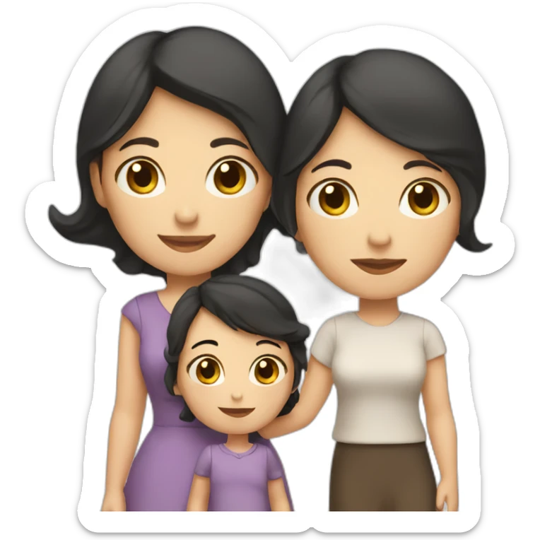mother and 2 child with dark hair5 and white skin full length sticker