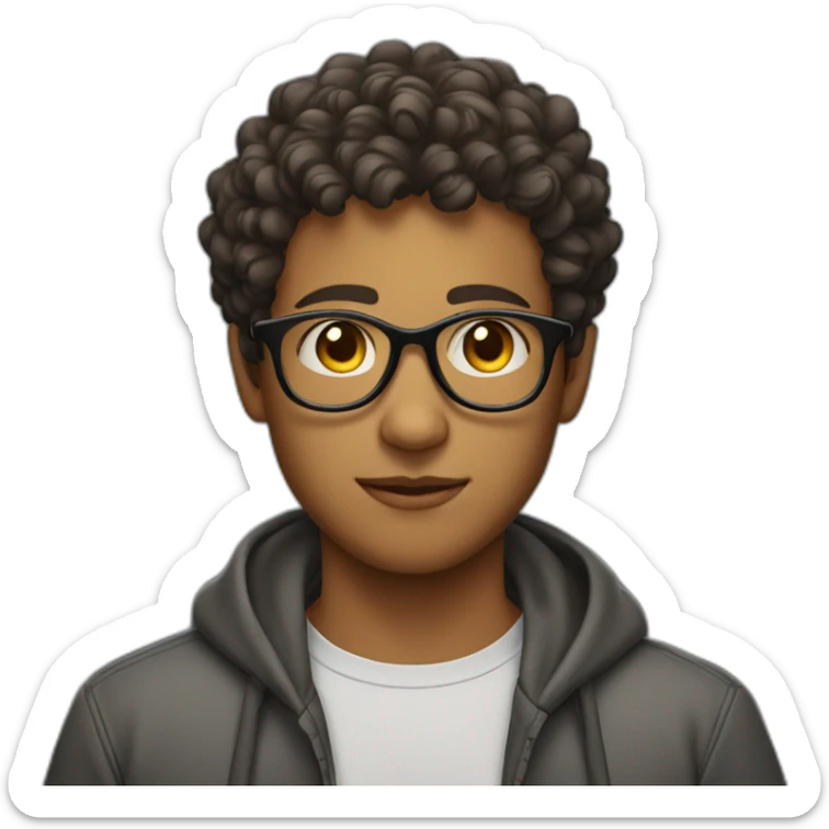 highly sticky-out ears, glasses and short curly hair with face of a young adult boy sticker