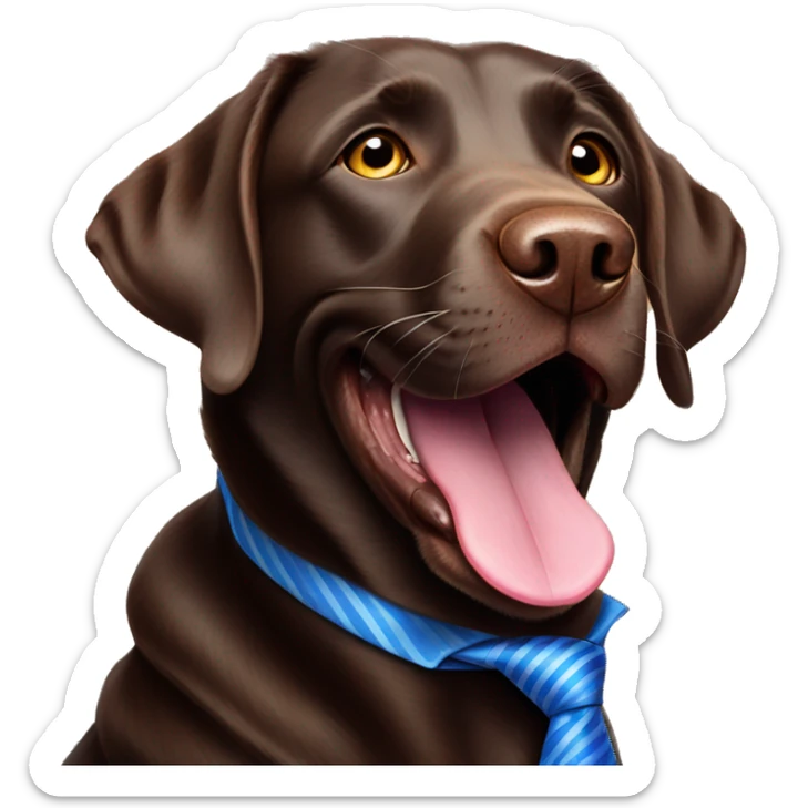adult chocolate labrador smiling tongue out with a blue tie on  sticker