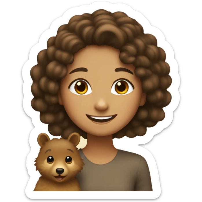 happy tan girl with long curly dark brown hair with a quokka sticker