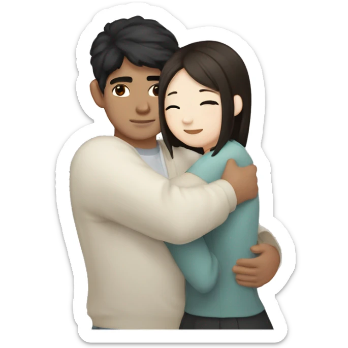 me girl with dark hair and brown eye hug with korean guy sticker
