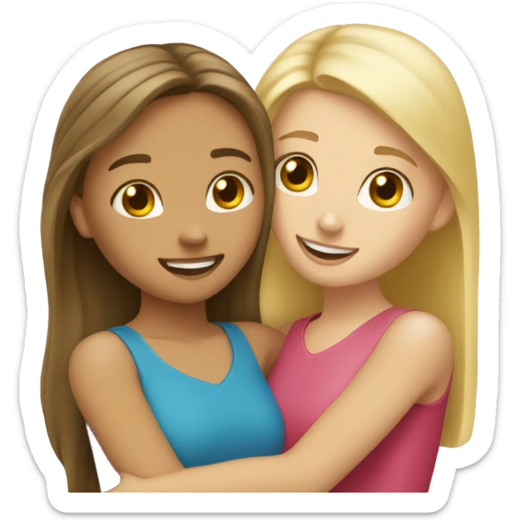 Best friends blonde girl and brunette girl hugging (with heart) sticker