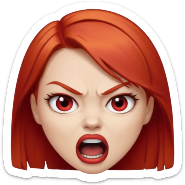 una chica con los labios y los ojos maquillados, de piel blanca con el pelo liso y corto y pelirrojo enojada gritando sticker