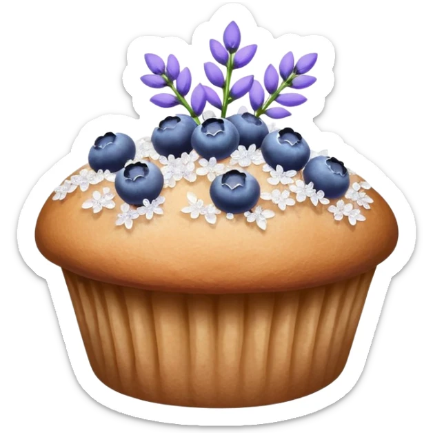 Lavender flower sprigs on a muffin with blueberries and sugar crystals without frosting  sticker