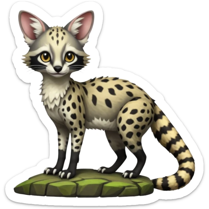 Epic complex detailed realistic aesthetic-scenic-Fakémon-Trico-Sergal-Civet-Genet-Serval-Vernid-creature sticker