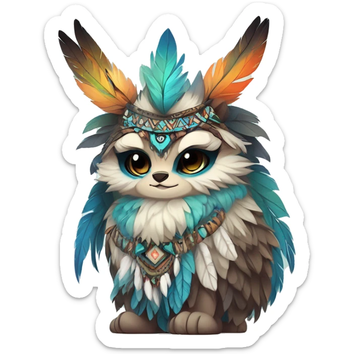 cute cool edgy ethereal shy epic tribal fantasy animal fursona Fionbri creature by griffsnuff & LiLaiRa & Falvie with exotic colors with intricate patterns and feathers and headdress and necklace full body sticker