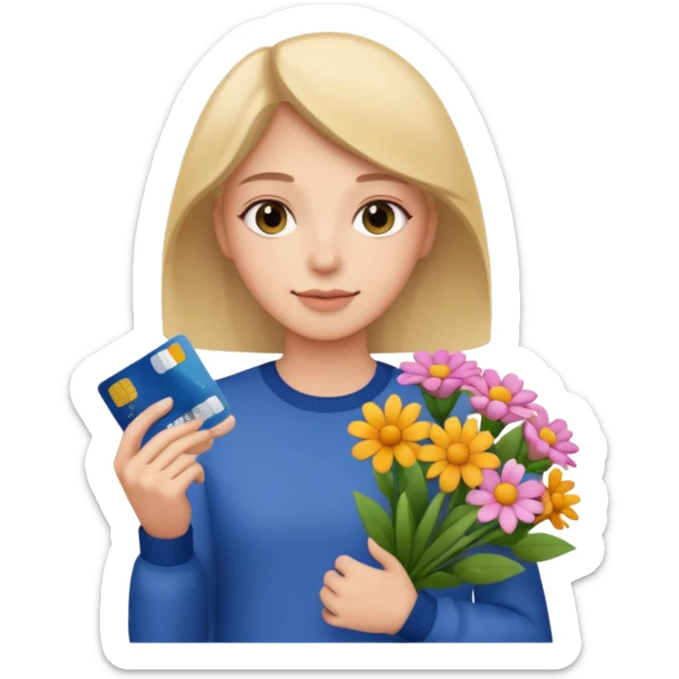 emoji with credit card in hand and a pile of flower sticker