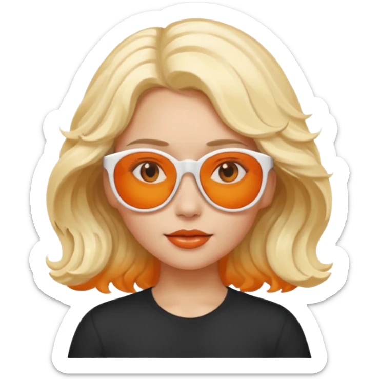Girl with orange skin and wavy white/blonde hair with sunglasses on head sticker