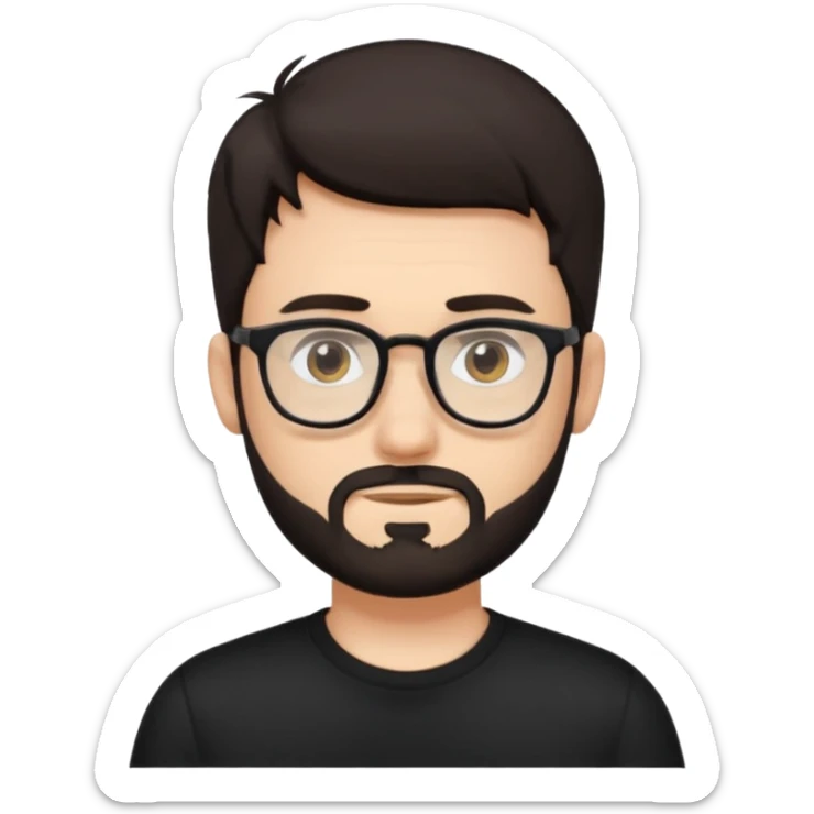 chico con gafas y barba corta moreno, piel clara camiseta negra sticker