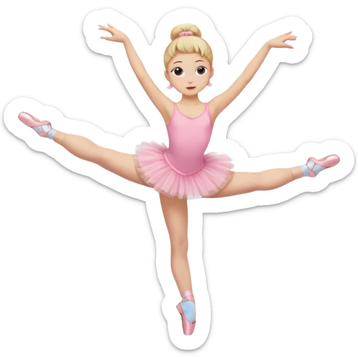 aestethic blonde girl doing ballet, with a pink tutu, bun, with a leg on the floor, and the other one in the air, with 2 legs!! sticker