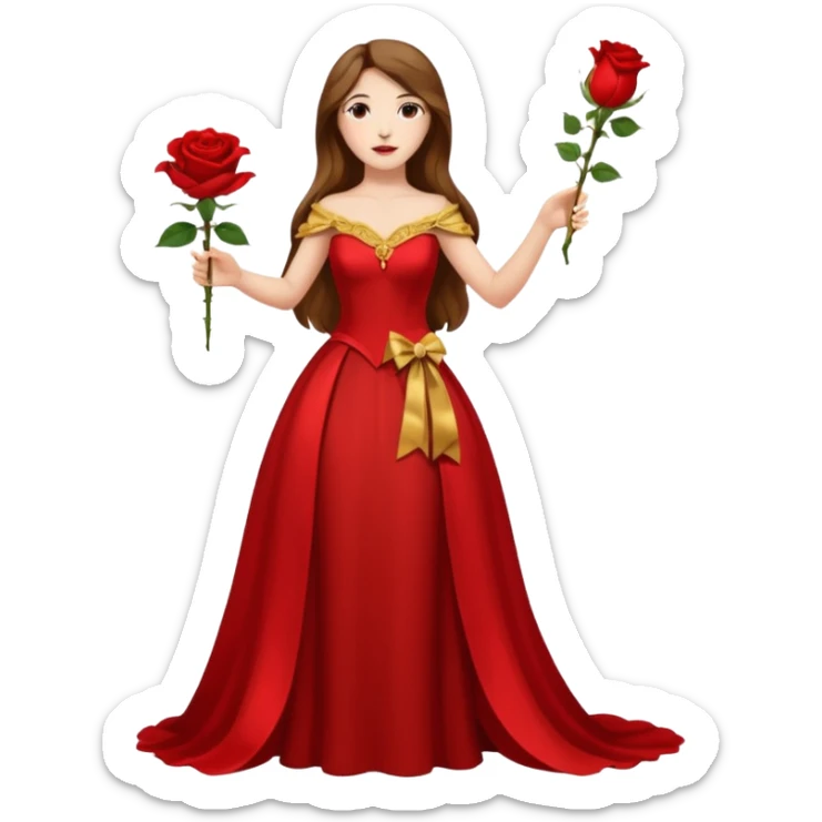 woman opera singer singing with long brown hair and golden dress, entire body, withou microfone, with a rose in right hand sticker